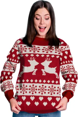 Produktbild von Winterpullover für Damen - Rentiere Winter Strick Pullover Sweatshirt Ugly Sweater Rot L