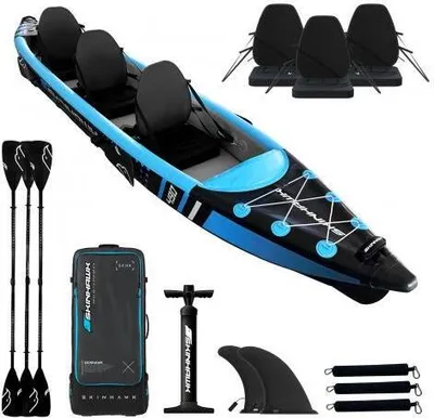 Produktbild von SKINHAWK 3ER PREMIUM FULL DROP STITCH KAJAK 490 CM x 85 CM BLAU – Set ohne Paddel