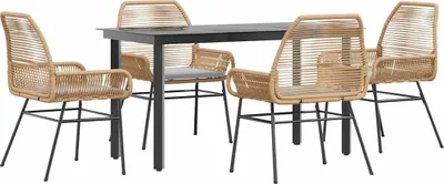 Produktbild von vidaXL 5-tlg. Garten-Essgruppe mit Kissen Braun Poly Rattan Glas