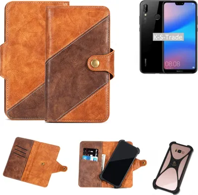Produktbild von K-S-Trade Handy-Hülle Schutz-Hülle Bookstyle Case Wallet-Case kompatibel mit Huawei P20 Lite Handy Cover Bumper Kantenschutz Smartphone dunkelbraun