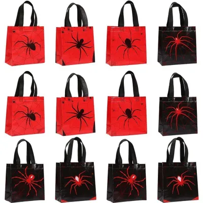 Produktbild von 12 Stück Geschenktüten im Spinnennetz-Design – Wiederverwendbar – Schwarz und Rot