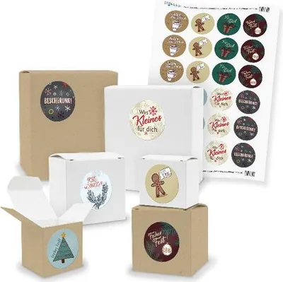 Produktbild von itenga SET 24x kleine Geschenkboxen mit Sticker Weihachten Mix Vintage (M50 V03)