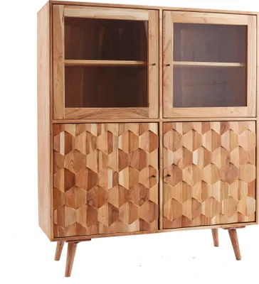 Obrázek produktu pro Masivní vitrína MYSTIC LIVING 140cm akáciové dřevo highboard přírodní skříň do obývacího pokoje vysoká skříňka