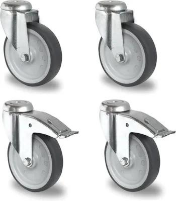 Produktbild von Set von Apparaterollen mit Lenkrollen ohne Bremse, 100 mm, grau-spurlos, Rückenloch für Möbel und Transport