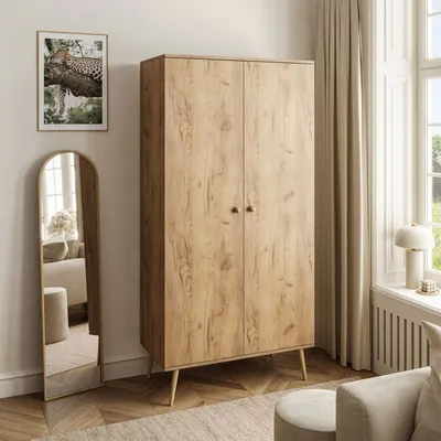 Produktbild von Zweitüriger Kleiderschrank HARMONY Craft Gold Eiche, Kleiderstange + 2 Ablagen
