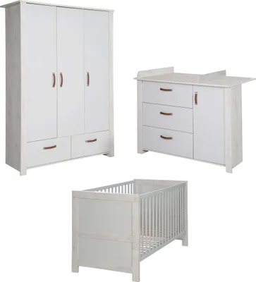 Produktbild von roba Zimmerset 'Mila', inkl. Kombi-Bett 70 x 140 cm, Wickelkommode und 3-türigem Schrank, grau/weiß