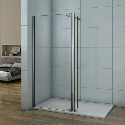 Produktbild von Walk in Duschkabine 140x200cm Duschwand mit 30x200cm Flipper Panel +73-120cm flexiblen Stange 8mm Nano-ESG Duschtrennwand F084