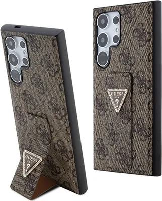Zdjęcie produktu dla Guess GUHCS24LPGS4TDW S24 Ultra S928 brązowy/brown hardcase Grip Stand 4G Triangle Strass
