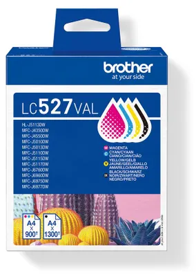 Produktbild von Brother LC527VAL, Schwarz, Cyan, Magenta, Gelb, Tinte auf Pigmentbasis, Tinte auf Pigmentbasis, 4 Stück(e), 1300 Seiten, Value pack