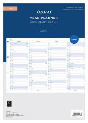 Produktbild von FILOFAX Kalendereinlage 2028 - A4 - Jahresplaner - weiss - mehrsprachig
