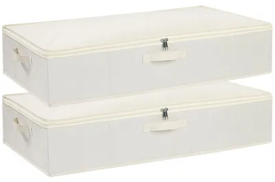 Immagine prodotto di Box portaoggetti sotto letto - 2 pezzi - 80 x 40 x 15 cm - Pieghevole - Beige