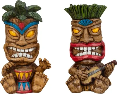 Produktbild von Hawaii Tiki Figuren Set 2er – farbenfrohe Deko 26,5 cm