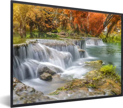 Produktbild von MuchoWow® Gerahmtes Poster Herbst - Wasserfall - Natur - Bäume 80x60 cm - Poster mit Schwarzem Bilderrahmen Wandposter Rahmen Foto Bilder - Schwarzem - Mit Gestell