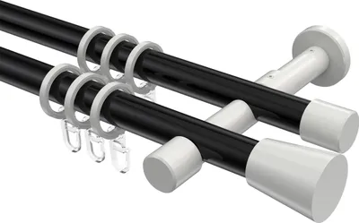 Produktbild von Interdeco Gardinenstange / Vorhangstange Schwarz / Weiß, Typ Prestige Sitra (Konus), 20 mm Ø 2-läufig, 180 cm