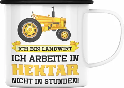 Produktbild von Trendation - Landwirt Geschenk Emaille Tasse Landwirtschaft Geschenke für Männer Traktor Spruch Emaille Emaille Tasse (Schwarz)