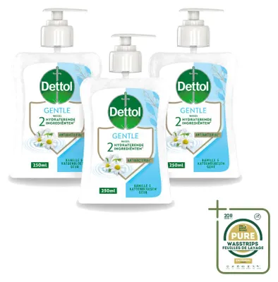 Produktbild von 3 x Dettol Handseife Gentle - Kamille & Baumwollblüte - 250 ml - Vorratspackung - 3 Stücke