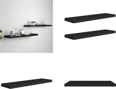 Obrázek produktu pro vidaXL Plovoucí police 2 ks černá 90x23,5x3,8 cm MDF - Nástěnná police - Nástěnné police - Plovoucí nástěnná police - Nástěnná plovoucí police