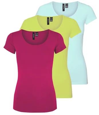 Produktbild von VERO MODA Damen VMMAXI My Soft SS U-Neck GA 3Pack, Bright Rose, Wild Lime, Dusty Aqua, S – 3er Pack (Bright Rose, Wild Lime, Dusty Aqua)