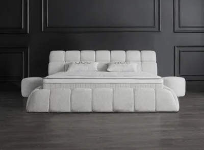 Produktbild von Boxspringbett Claudi 180 x 200 cm mit 2 Poof Cremebeige Voll-orthopädisches Komfortbett mit Bettkasten, inkl. Lieferung und Montage