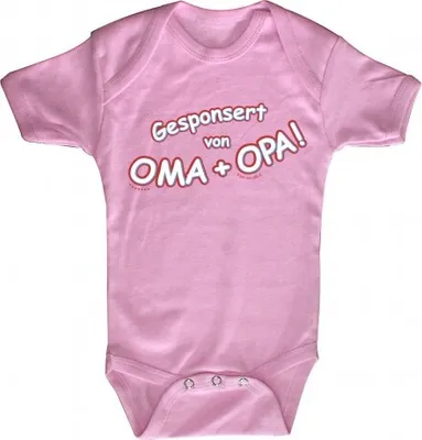 Produktbild von Babystrampler mit Print – Gesponsort von Oma + Oma – 08385 pink - 0-24 Monate Größe - 0-6 Monate