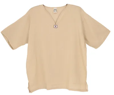 Produktbild von Yoga Hemd, Goa Hemd, Kurzarm Männerhemd, Baumwollhemd - Sand, Herren, Creme-weiß, Baumwolle, Größe: L