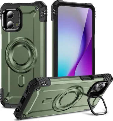 Produktbild von Magnetisch Hülle für Motorola Moto G (2023) 5G, Heavy Duty Militärischer Stoßfest Handyhülle Kamera-Ringständer Grün