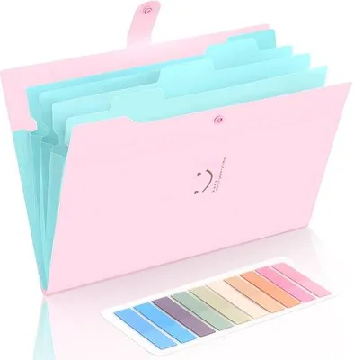 Obrázek produktu pro Růžová 5-kapsová složka formátu A4 s 200 štítky pro domácnost, kancelář a školu