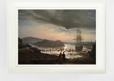 Zdjęcie produktu dla Johan Christian Dahl Oprawiony obraz z pięknym passe-partout | Obrazy ścienne | W ramie obrazu - Widok z Vaekero w Christiana, 1827 (30 x 40 cm)