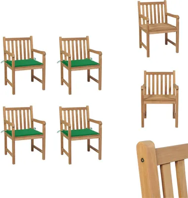 Produktbild von vidaXL Gartenstühle 4 Stk. mit Grünen Kissen Massivholz Teak -  Gartenstühle