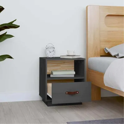 Produktbild von vidaXL Nachttisch Grau 40x34x45 cm Massivholz Kiefer