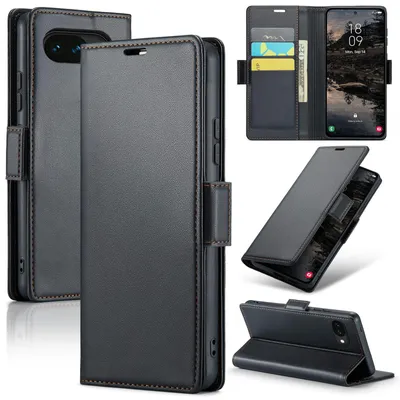 Produktbild von CLM-Tech Handyhülle kompatibel mit Google Pixel 10a Hülle - Tasche aus Premium Kunstleder - Klapphülle mit Ständer und Kartenfächern - Schutzhülle Wallet Case Cover schwarz