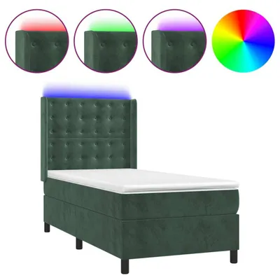 Obrázek produktu pro Box spring postel s matrací a LED tmavě zelená 90x200 cm samet