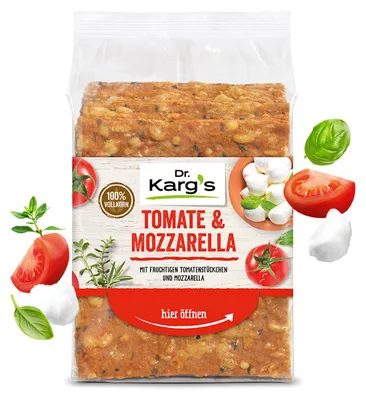 Zdjęcie produktu dla Pełnoziarniste pieczywo chrupkie Dr Karg z pomidorami i mozzarellą 200 g