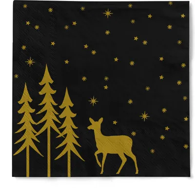 Produktbild von Tissue Serviette Liane in schwarz, 3-lagig, 33 x 33 cm, 100 Stück - Mank - Weihnachten Reh Tannenwald