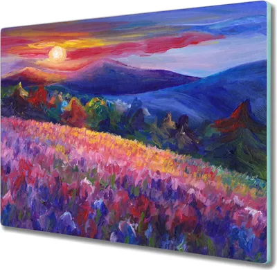 Produktbild von Coloray Hackbrett Kochplattenabdeckung Herdabdeckplatte 60x52 cm Schneidebrett Küchenbrett - Malerei Berge Wiese