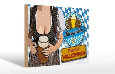 Produktbild von Holzschild Biergarten willkommen, 30x20 cm, Holzschilder Spruch Getränke Alkohol Bier Bayern
