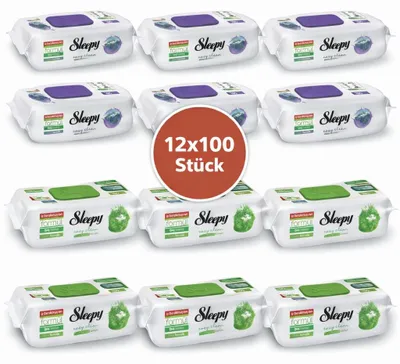 Produktbild von Sleepy Easy Clean Oberflächenreinigungstücher – 6x100 Montain + 6x100 Anannas | Universalputztücher