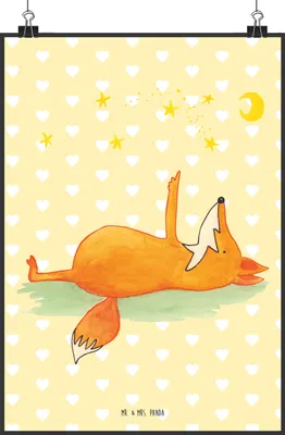 Produktbild von Mr. & Mrs. Panda Bild Fuchs Sterne DIN A2 - Gelb Pastell - Geschenk, Designposter, wanddeko, Füchse, Plakat, Mond, Wandbild, Sternengucker, drucke, Spruch Positiv