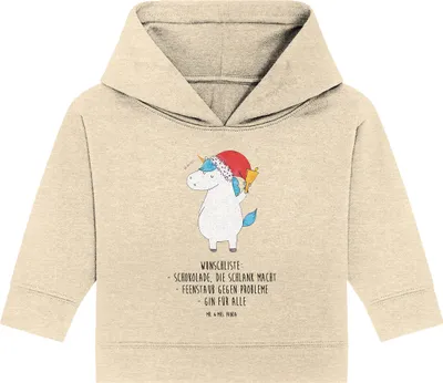 Produktbild von Mr. & Mrs. Panda Organic Baby Hoodie Einhorn Weihnachtsmann 24. - 36. Monat - Natural Raw - Geschenk, Weihnachten, Unicorn, Wunschzettel, Kapuzensweatshirt, Schokolade