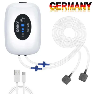 Produktbild von 4800 mAh USB Aquarium Luftpumpe Akku, leise Sauerstoffpumpe mit 2 Ausgängen, bis 70 Std. Laufzeit, für Süß- und Salzwasser