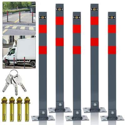 Produktbild von Eikuavons Sperrpfosten abschließbar 67 cm, Parkplatzpfosten Metall mit roter Reflexfolie 5 Stück