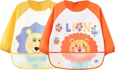 Produktbild von 2 Pack Wasserdicht Ärmellätzchen abwaschbar latz mit ärmel lätzchen mit auffangschale Ärmellätzchen mit Nässeschutz - Essen und Play Smock Schürze für Kleinkinder für 6-36 Monate Kinder