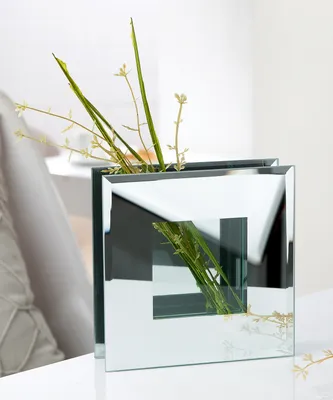 Productafbeelding van Gilde Vase, quadratisch, Glas, Spiegelglas, klar, silberfarben, VE 3 Höhe: 16.00 cm Breite: 16.00 cm Tiefe: 4.20cm 45627