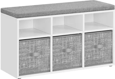 Image de Banc à chaussures Rootz à 6 compartiments - Étagère à chaussures - Rangement pour chaussures - En aggloméré - 30,3 cm x 87 cm x 48 cm
