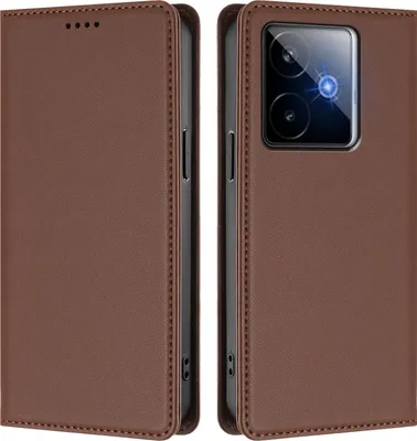 Produktbild von Handyhülle für Realme GT 7, Kunstleder Klapphülle Stoßfeste Magnetische Hülle mit Ständer Braun