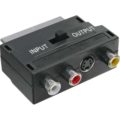 Produktbild von InLine Scart Adapter, Scart (in/out) an 3x Cinch Buchse und 1x S-VHS Buchse, SCART (21-pin), 3 x RCA + S-Video, Stecker, Buchse, Schwarz, 28 g