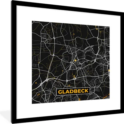 Produktbild von MuchoWow® Gerahmtes Poster Gold - Deutschland - Karte - Stadtplan - Gladbeck 40x40 cm - Poster mit Schwarzem Bilderrahmen Wandposter Rahmen Foto Bilder - Poster - Plakat im Rahmen