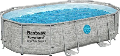 Produktbild von Power Steel™ Swim Vista Series™ Solo Pool ohne Zubehör 488 x 305 x 107 cm, Steinwand-Optik (Cremegrau), oval