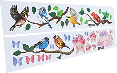 Produktbild von 2 Blätter mit Fensteraufklebern für den Frühling, Blumen-, Schmetterlings- und Vogelmotive als Dekoration für Glasfenster und Türen