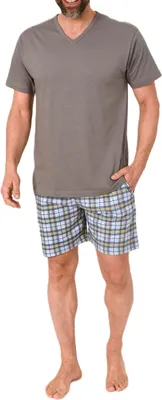 Produktbild von Normann Herren kurzarm Schlafanzug Shorty Pyjama Hose in Karo Optik - auch in Übergrößen ; grau , 58